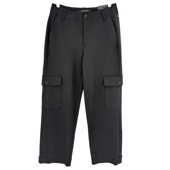 Liverpool Women's Stretch Black Cargo Cropped Pants Size 4/27 Tab/Button Hem NWT - Picture 1 of 11